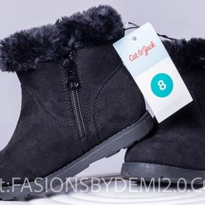 Cat & Jack Black Boots Black Emani Toddler Size 8 Ankle Boots Slip On Winter